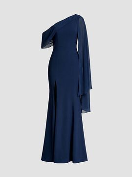Dress The Population Women's Sera Asymmetric Crepe Gown