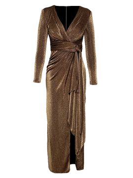 Dress The Population Women's Shania Metallic Wrap Gown