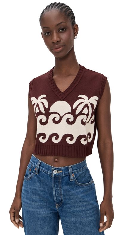Dress To Dress To Paradise Knit Vest Wine/Off White