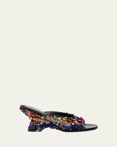 Dries Van Noten 75mm Embellished Silk Wedge Mules