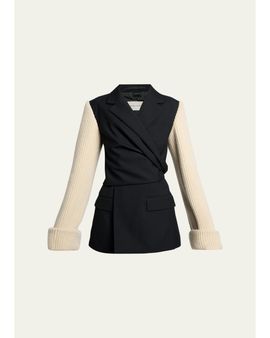 Dries Van Noten Beline Knit-Sleeves Wrap Blazer Jacket