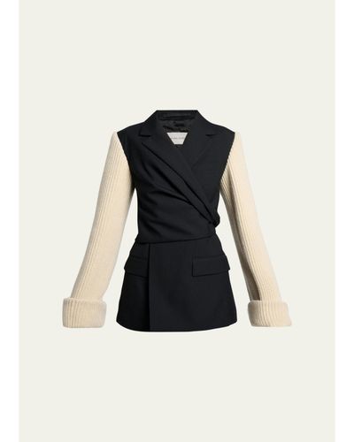 Dries Van Noten Beline Knit-Sleeves Wrap Blazer Jacket