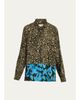 Dries Van Noten Colorblock Marble-Print Button-Down Shirt - 1