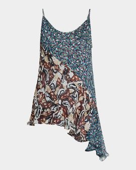 Dries Van Noten Crisanna Colorblock Silk Asymmetric Top