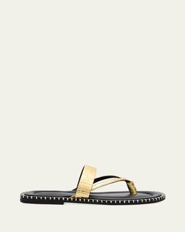 Dries Van Noten Croc-Effect Leather Flat Thong Sandals