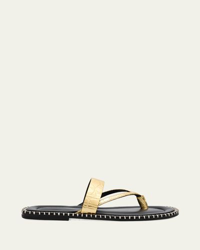 Dries Van Noten Croc-Effect Leather Flat Thong Sandals