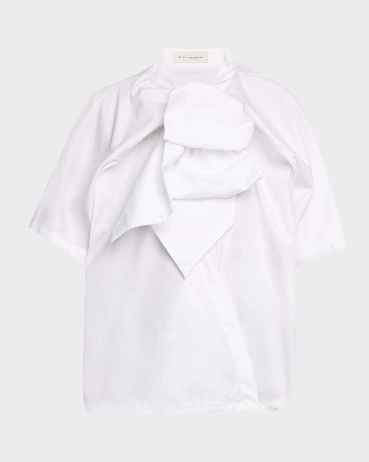 Dries Van Noten Curbin Bow-Neck Short-Sleeve Shirt