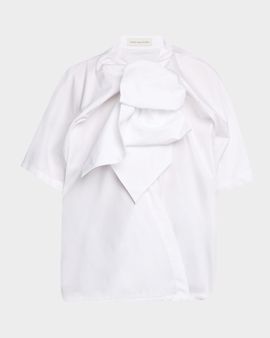 Dries Van Noten Curbin Bow-Neck Short-Sleeve Shirt