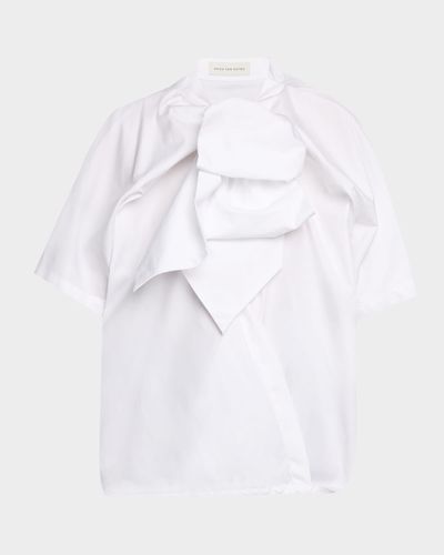 Dries Van Noten Curbin Bow-Neck Short-Sleeve Shirt