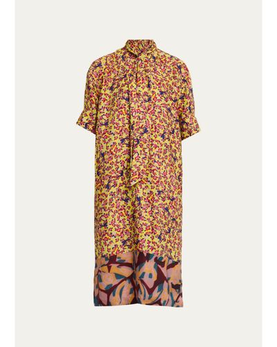Dries Van Noten Dalma Marbled Short-Sleeve Neck-Scarf Midi Dress