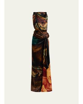 Dries Van Noten Daralyn Abstract Silk Twisted-Front Maxi Dress