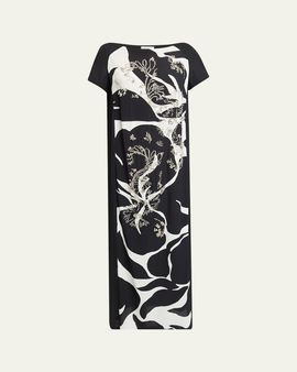 Dries Van Noten Davita Embellished Floral-Print Shift Midi Dress