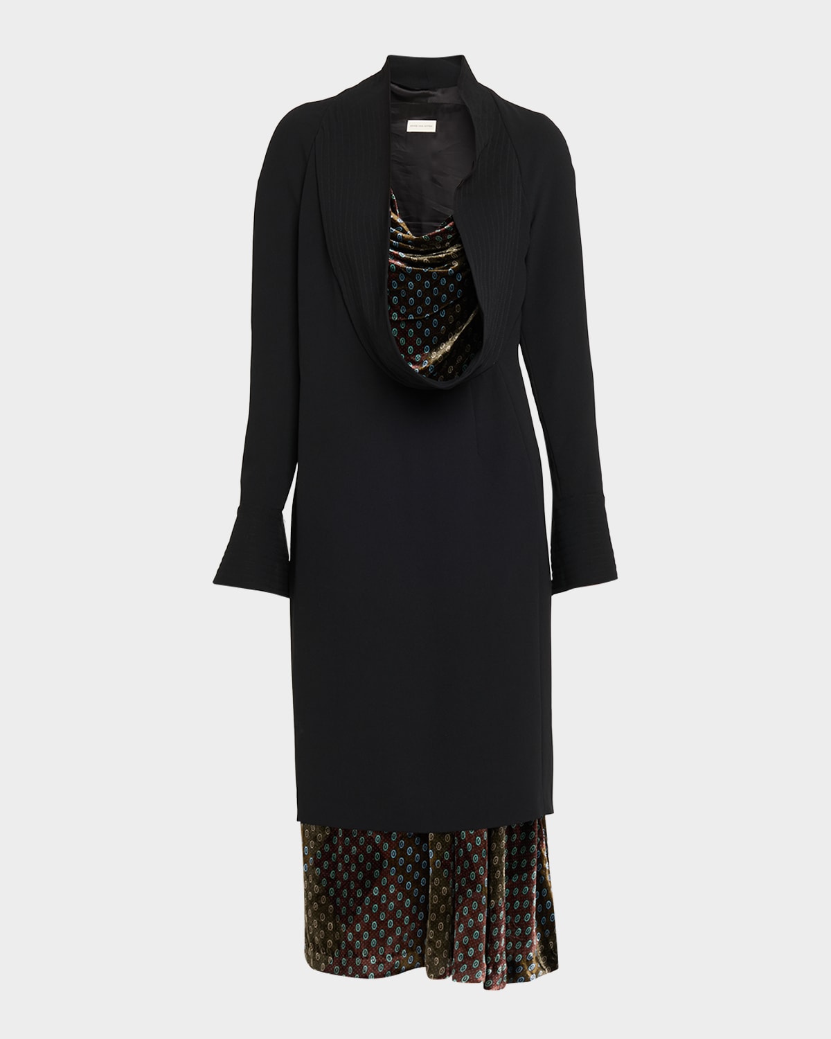 Dries Van Noten Delsey Cowl-Neck Long-Sleeve Midi Dress