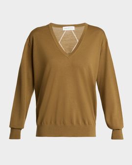 Dries Van Noten Diamond Ajoure Stitch V-Neck Sweater