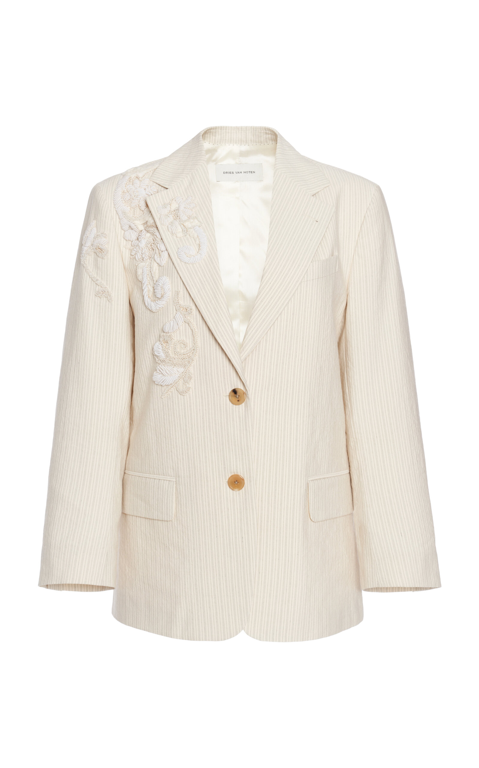 Dries Van Noten Dries Van Noten Birdy Embroidered CottonBlend Blazer Neutral FR 44