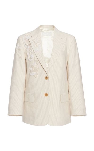 Dries Van Noten Dries Van Noten Birdy Embroidered CottonBlend Blazer Neutral FR 44