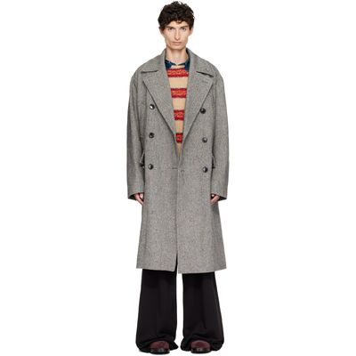 Dries Van Noten Dries Van Noten Black & Gray Oversized Wool Tweed Coat