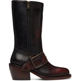 Dries Van Noten Dries Van Noten Black & Red Buckled Leather Boots