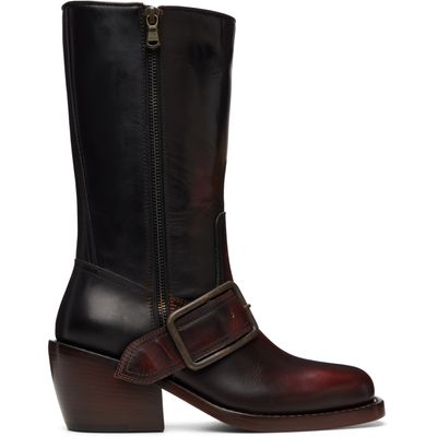 Dries Van Noten Dries Van Noten Black & Red Buckled Leather Boots
