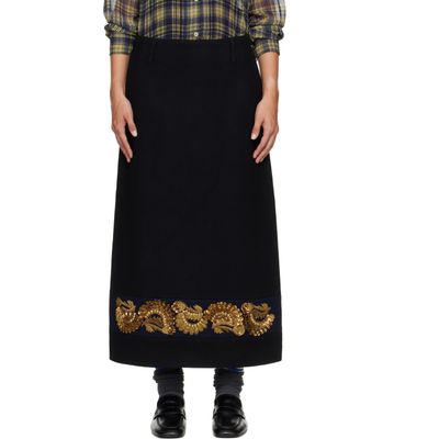 Dries Van Noten Dries Van Noten Black Embroidered Wool Maxi Skirt