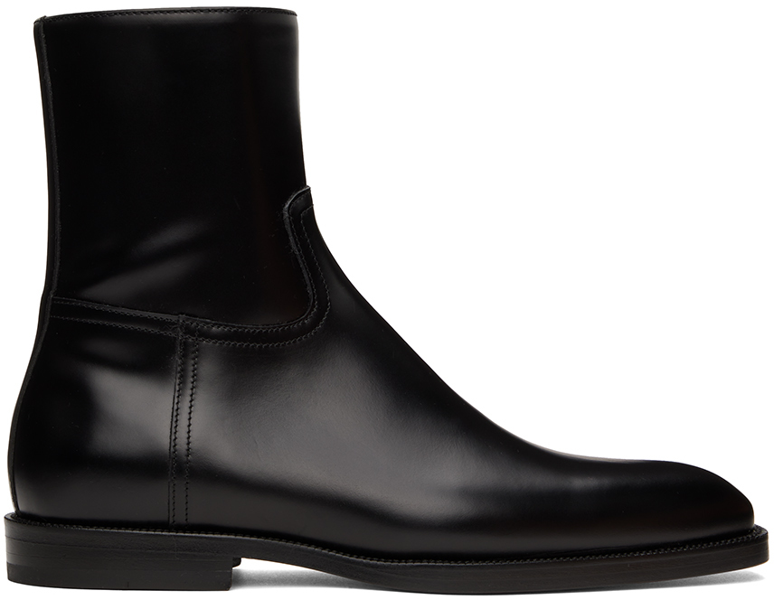 Dries Van Noten - Black Leather Zip-Up Boots