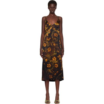Dries Van Noten Dries Van Noten Black Satin Midi Dress