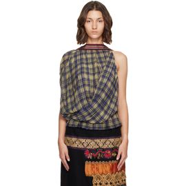 Dries Van Noten Dries Van Noten Blue & Green Draped Pleated Top