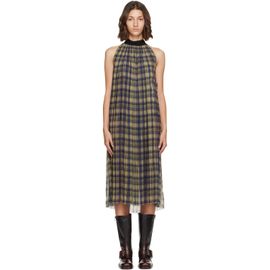 Dries Van Noten Dries Van Noten Blue & Green Pleated Check Chiffon Midi Dress