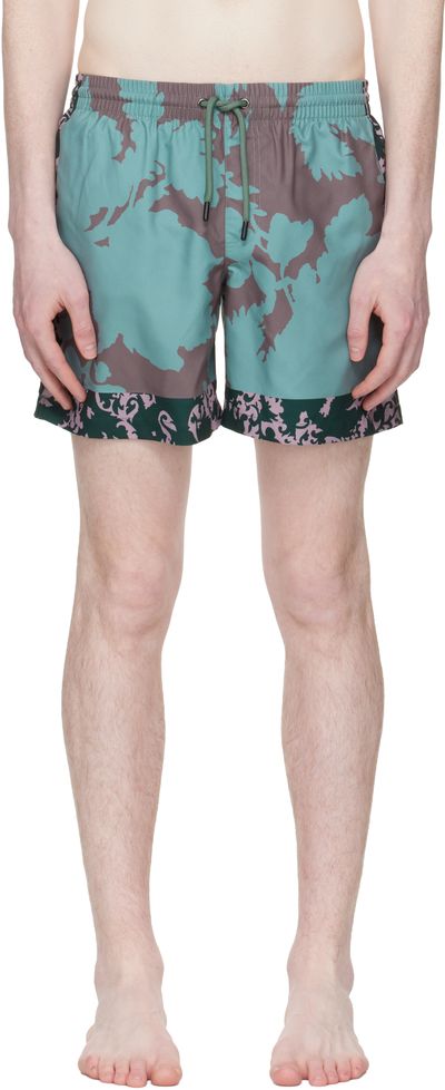 Dries Van Noten Dries Van Noten Blue & Green Printed Swim Shorts
