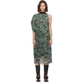 Dries Van Noten Dries Van Noten Blue Asymmetrical Pleated Midi Dress