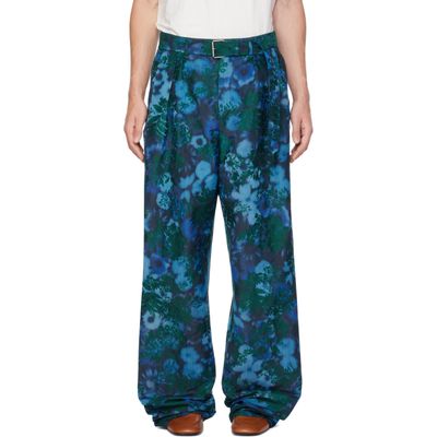Dries Van Noten Dries Van Noten Blue Belted Jacquard Trousers