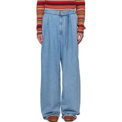 Dries Van Noten Dries Van Noten Blue Belted Pleat Jeans