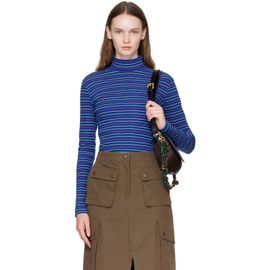 Dries Van Noten Dries Van Noten Blue Ribbed Cotton Turtleneck