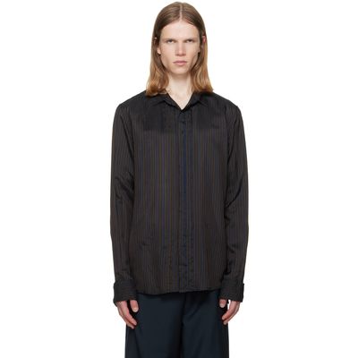 Dries Van Noten Dries Van Noten Brown & Navy Striped Pintuck Shirt