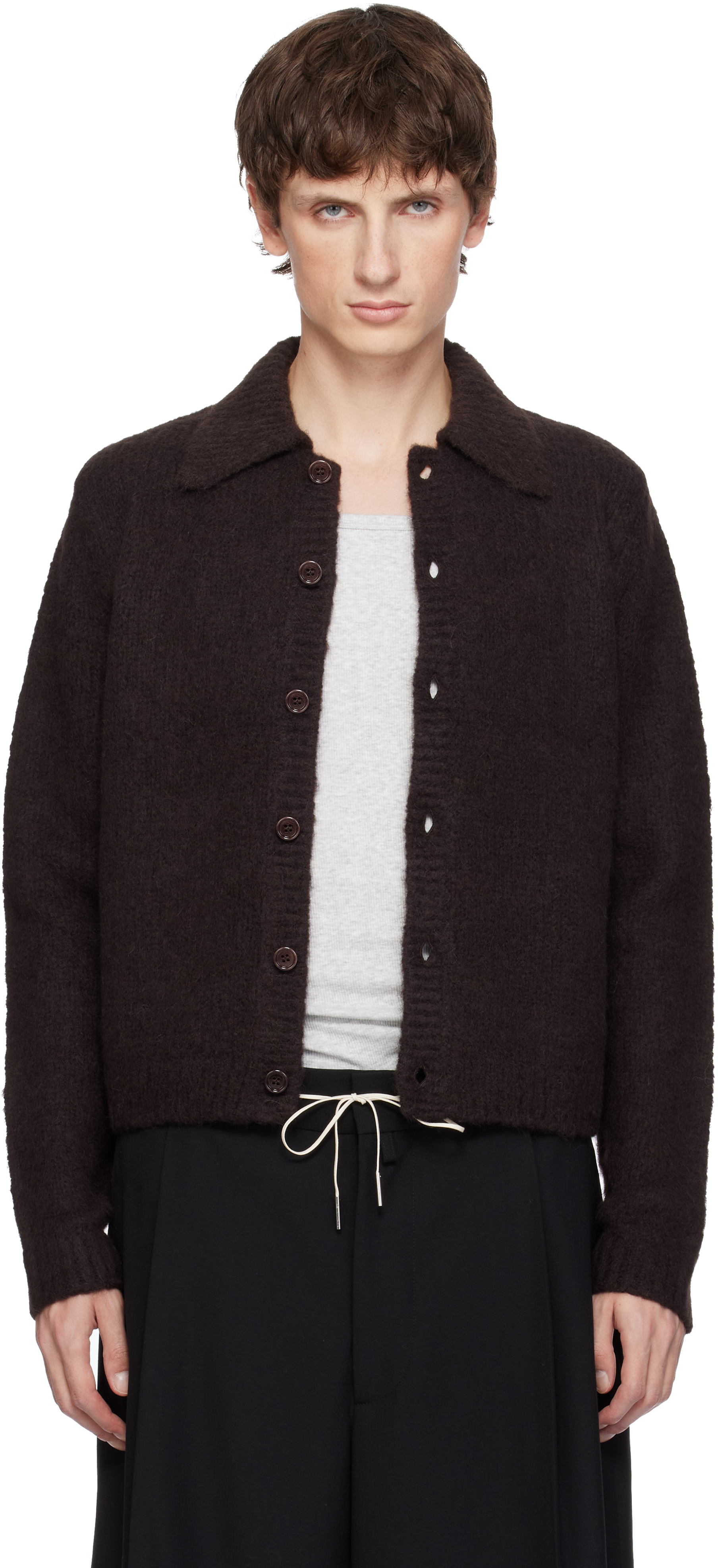トップス Dries Van Noten Brown Wool Knit Cardigan Dries Van Noten - Brown Brushed Cardigan