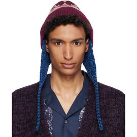 Dries Van Noten Dries Van Noten Burgundy & Blue Jacquard Wool Beanie