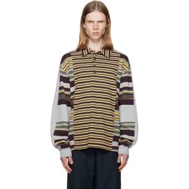 Dries Van Noten Dries Van Noten Burgundy & Gray Striped Cotton Polo