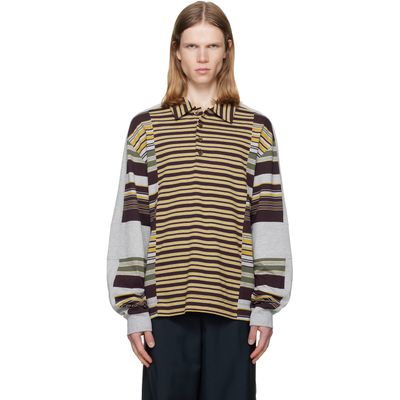 Dries Van Noten Dries Van Noten Burgundy & Gray Striped Cotton Polo