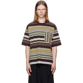 Dries Van Noten Dries Van Noten Burgundy & Gray Striped T-shirt