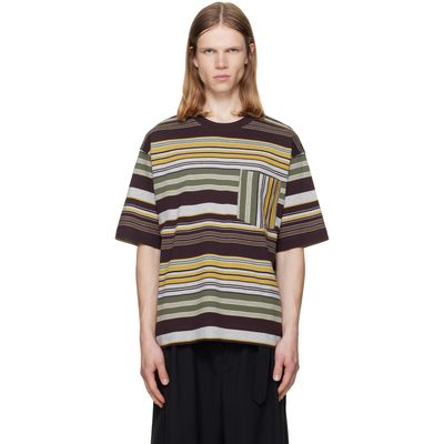 Dries Van Noten Dries Van Noten Burgundy & Gray Striped T-shirt