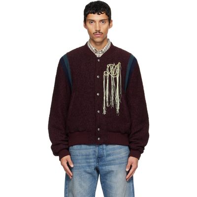 Dries Van Noten Dries Van Noten Burgundy Fringe Bomber Jacket