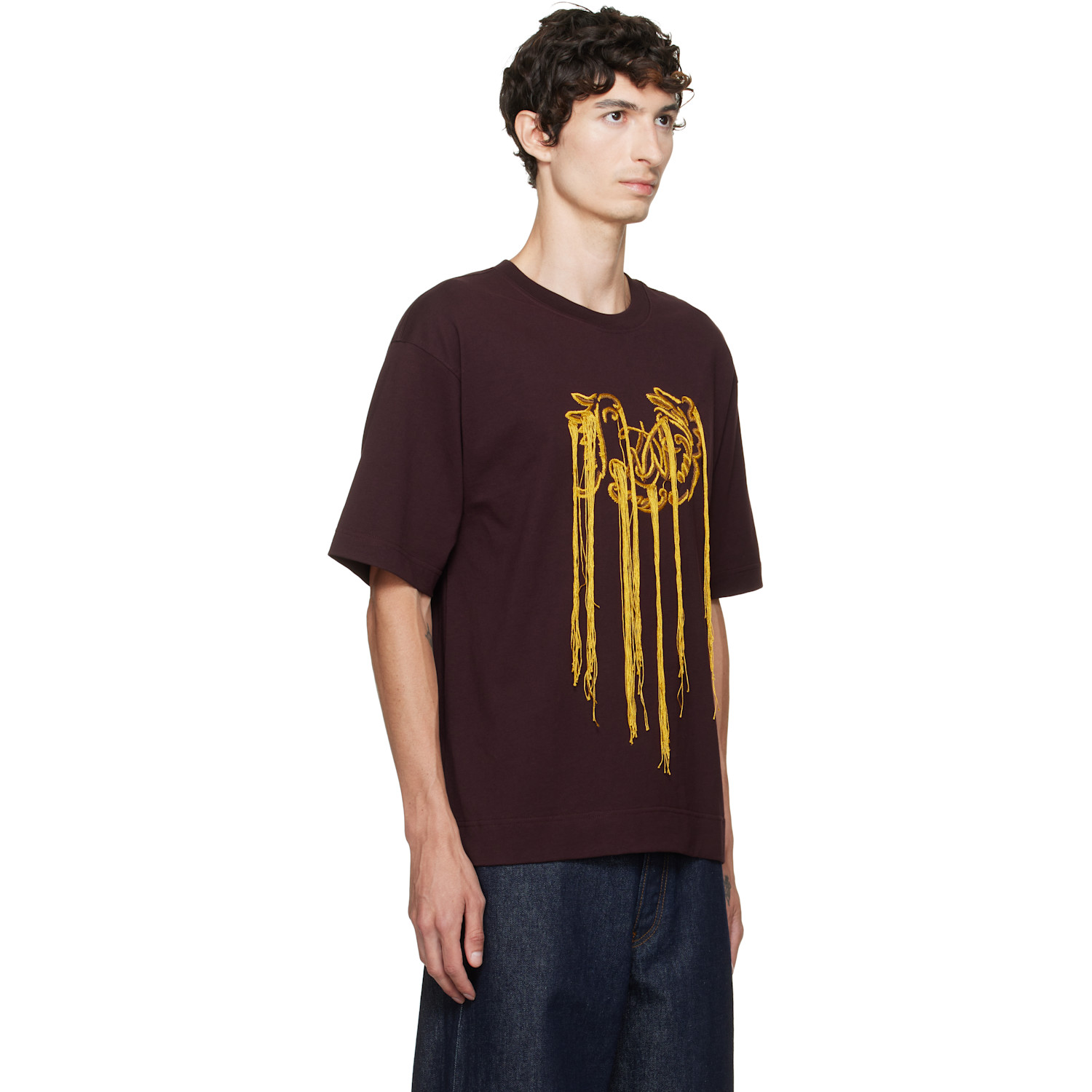 Dries Van Noten - Burgundy Fringed T-shirt