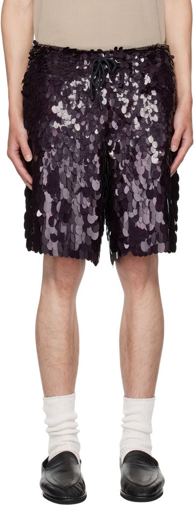 Dries Van Noten Dries Van Noten Burgundy Sequinned Shorts