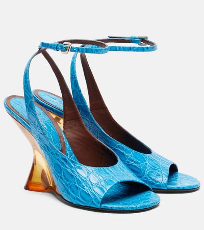 Dries Van Noten Dries Van Noten Croc-effect leather wedge sandals