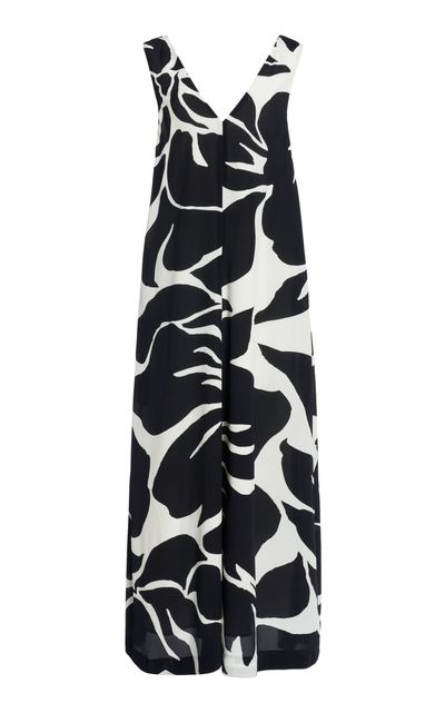Dries Van Noten Dea Printed Crepe Midi Dress Black/White FR 38