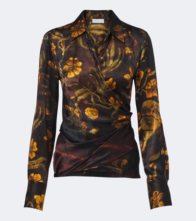 Dries Van Noten Dries Van Noten Draped floral silk satin wrap top