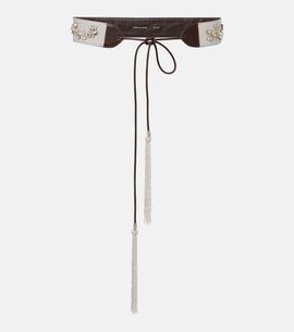 Dries Van Noten Dries Van Noten Embellished leather-trimmed cotton belt