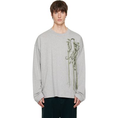 Dries Van Noten Dries Van Noten Gray Embroidered Cotton T-shirt