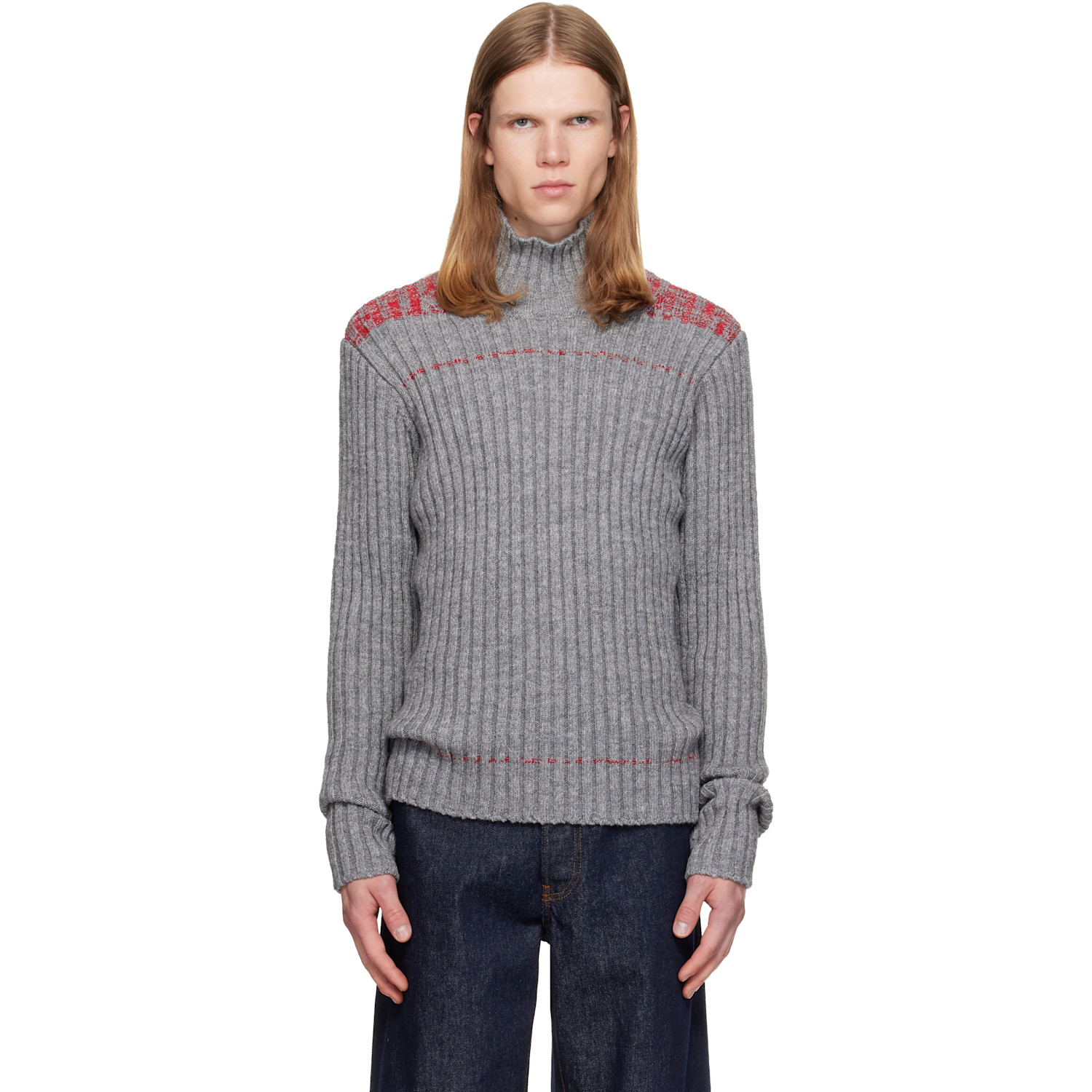 Dries Van Noten - Gray Rib-Knit Wool Turtleneck