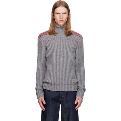 Dries Van Noten Dries Van Noten Gray Rib-Knit Wool Turtleneck
